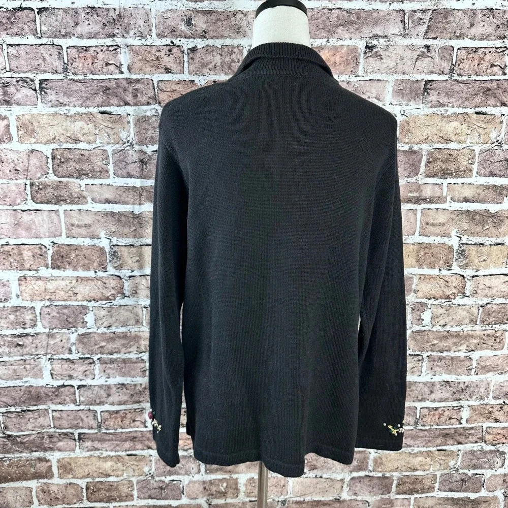 Victoria‎ Jones Black Christmas Stocking Applique Cardigan Sweater Womens M